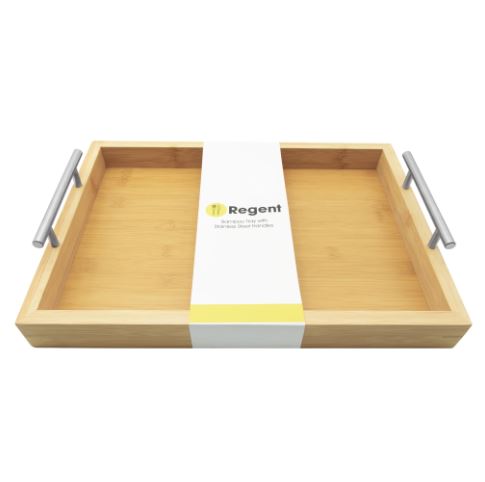 Bamboo Tray with Stainless Steel Handles