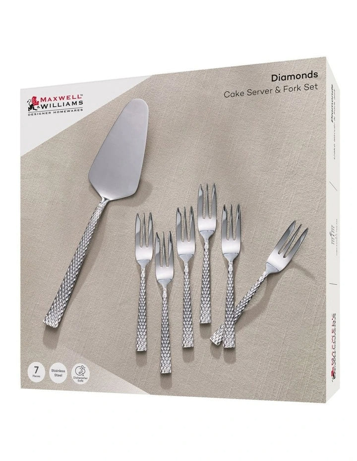 Maxwell Williams Diamonds Cake Server&Fork Set 7Pc
