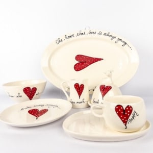 Spoon Rest Flat Heart & Words Red
