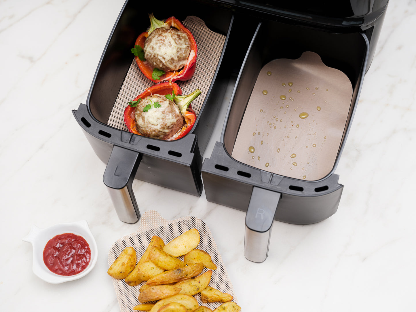 NoStik Air Fryer Liners Dual Basket Set of 4
