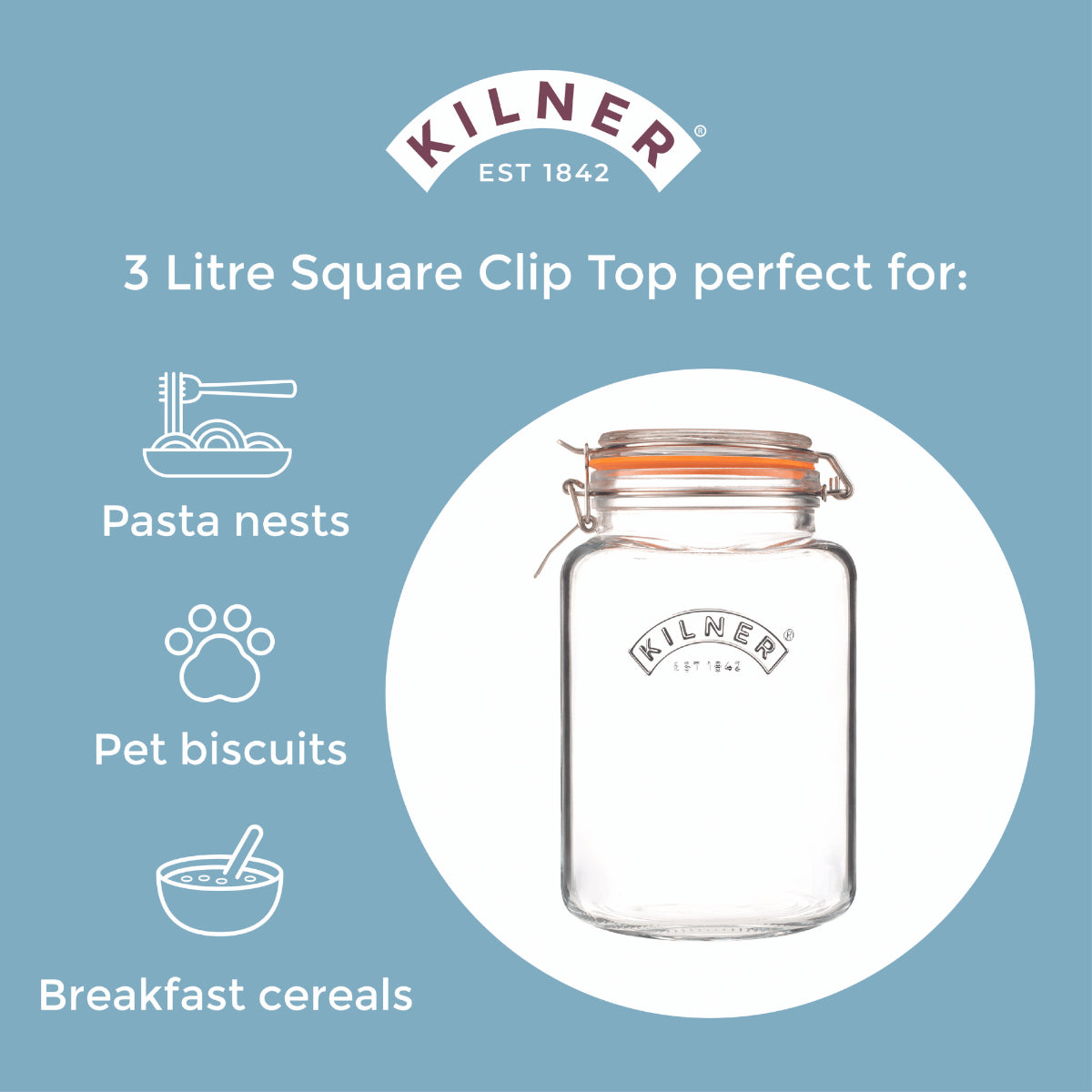 Kilner Clip Top Square Jar 3L