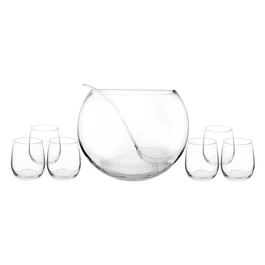 Genoa Glass Punch Bowl with 6 Glasses