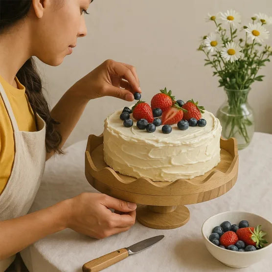 Cake Stand Scalloped Wooden