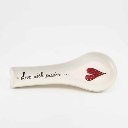 Spoon Rest Flat Heart & Words Red