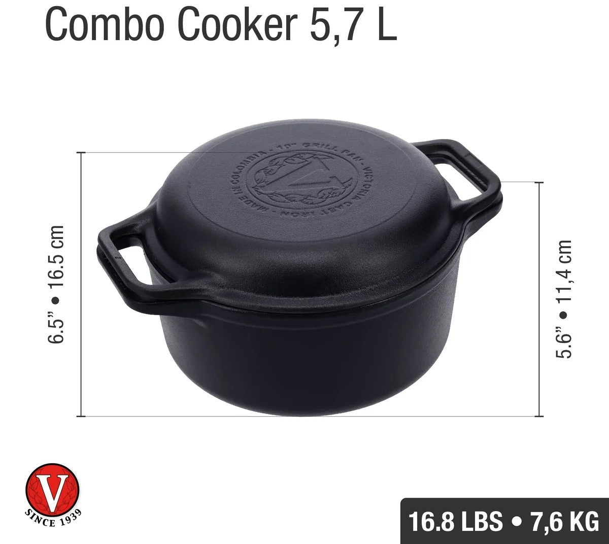 Victoria Cast Iron Casserole with Lid 5.7L