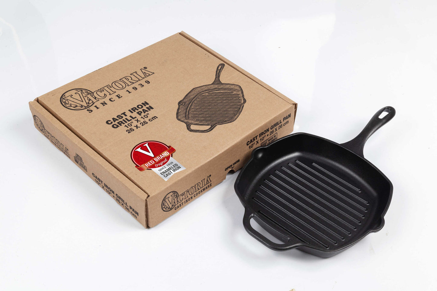 Victoria Cast Iron Square Grill Pan Seasoned 26cm