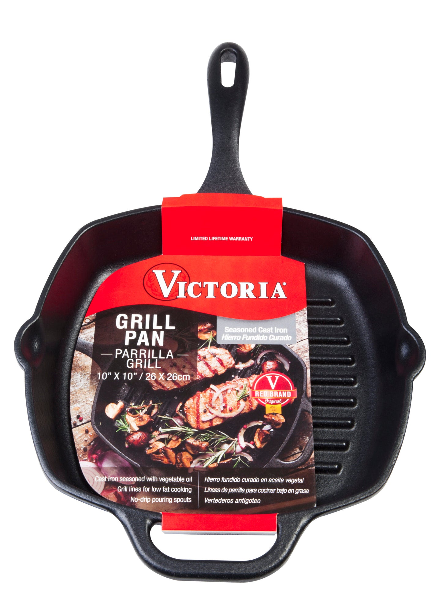 Victoria Cast Iron Square Grill Pan Seasoned 26cm