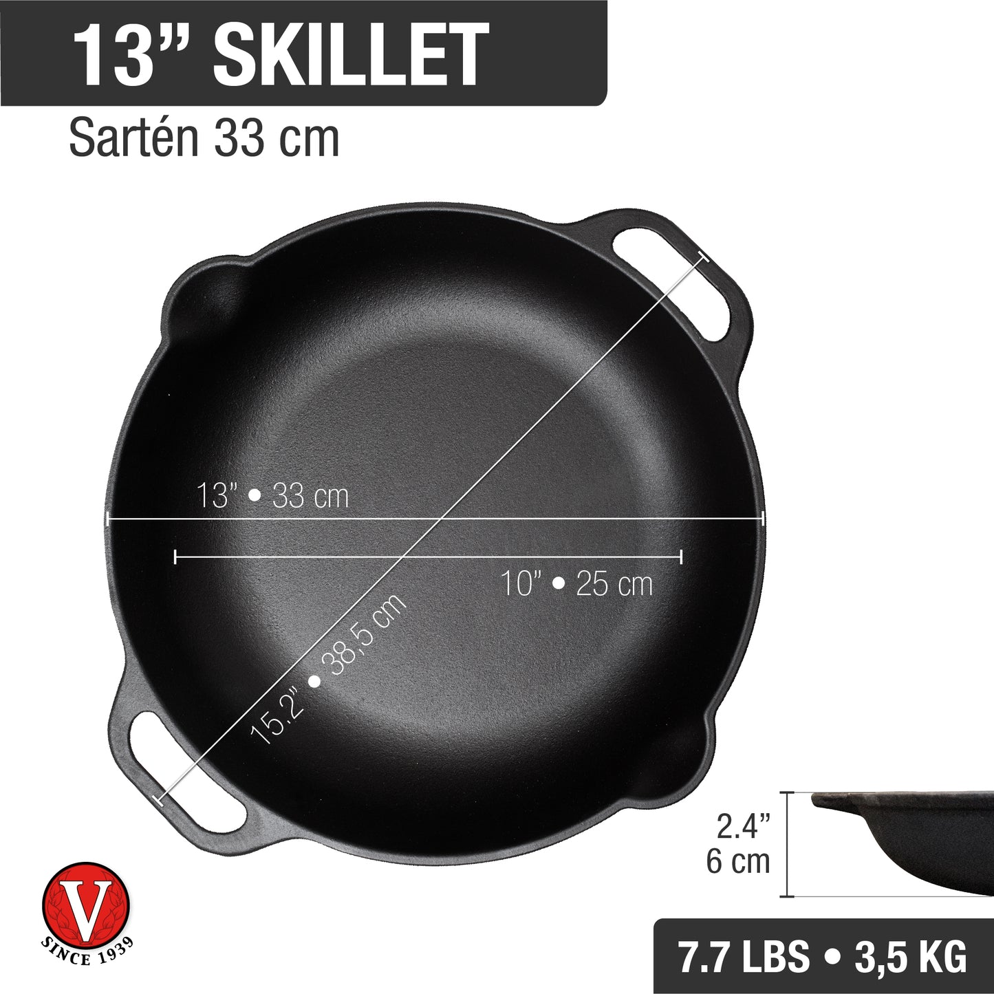 Victoria Enamelled Cast Iron Skillet w Handles 33c