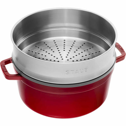 Staub Round Casserole & Steamer 26cm Cherry