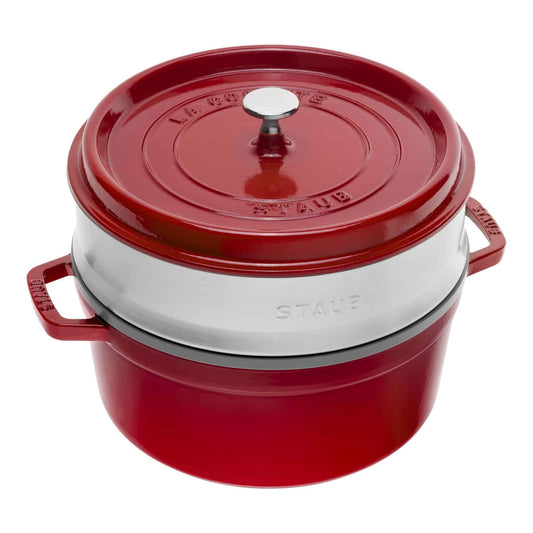 Staub Round Casserole & Steamer 26cm Cherry