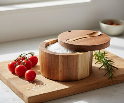 Wooden Salt/Spice Cannister with Spoon