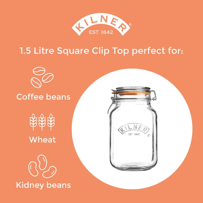 Kilner Clip Top Jar Square 1.5L