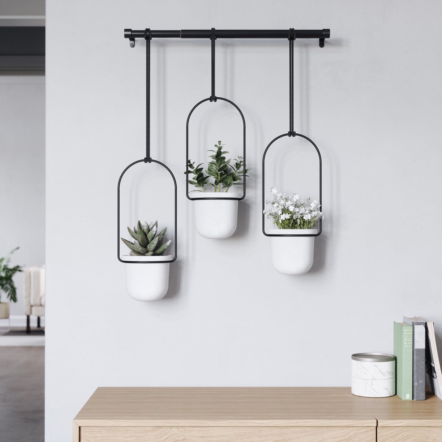 Umbra Triflora Hanging Planter Black&White Set of3
