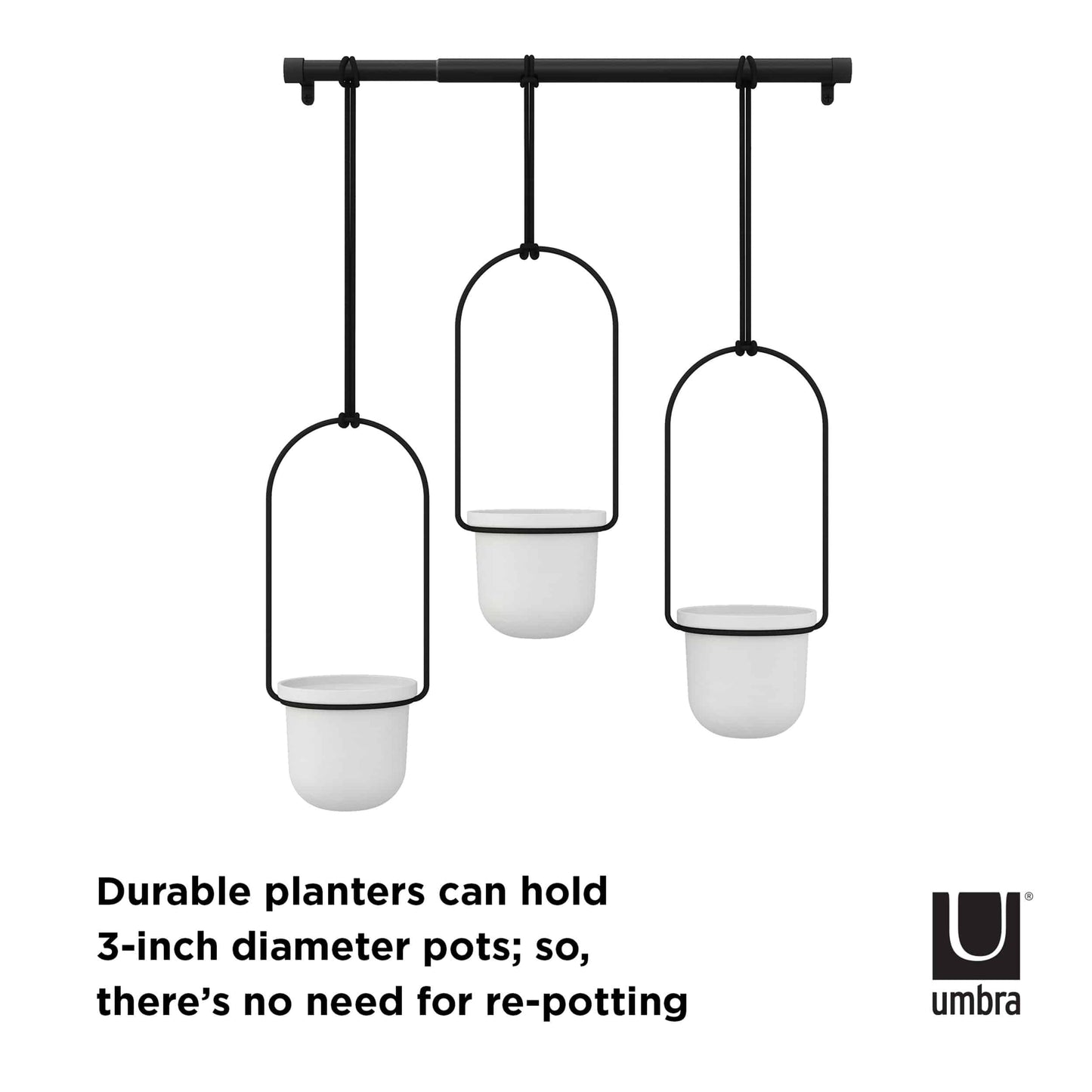 Umbra Triflora Hanging Planter Black&White Set of3