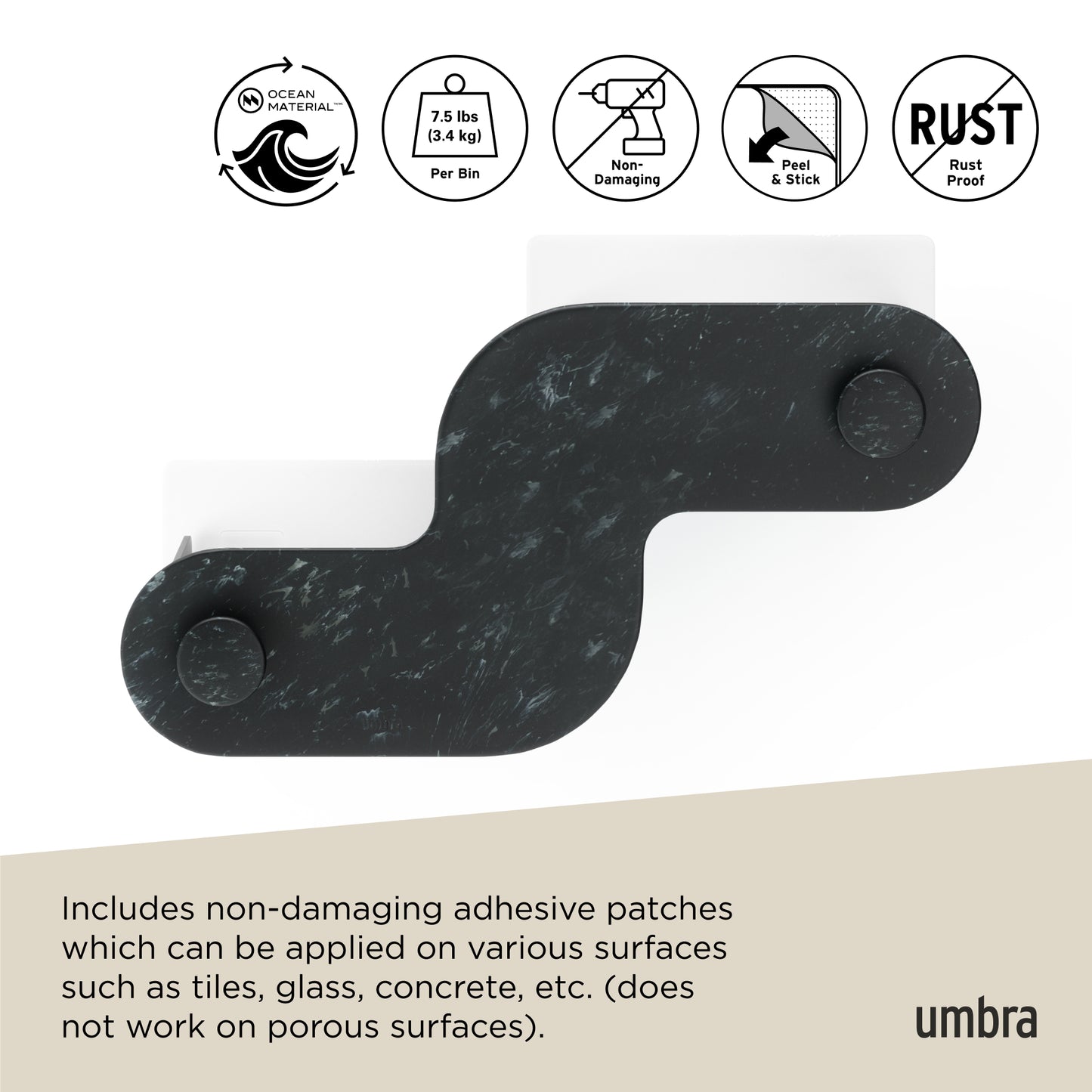 Umbra Nami Adhesive Bin Ocean Black Set of 2