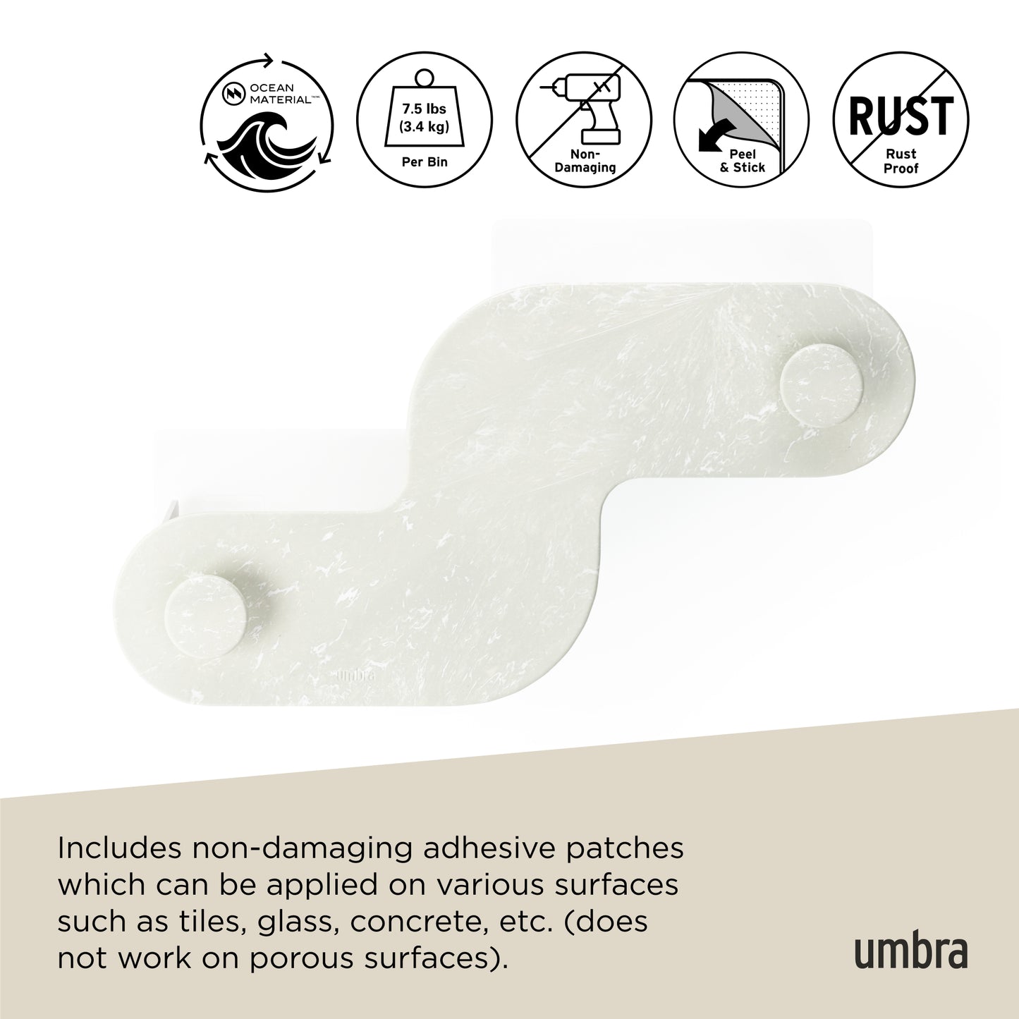 Umbra Nami Adhesive Bin Ocean Sand Set of 2