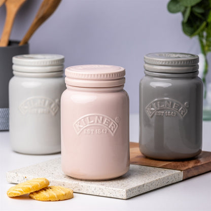 Kilner Ceramic Push Top Dusty Pink Jar 600ml