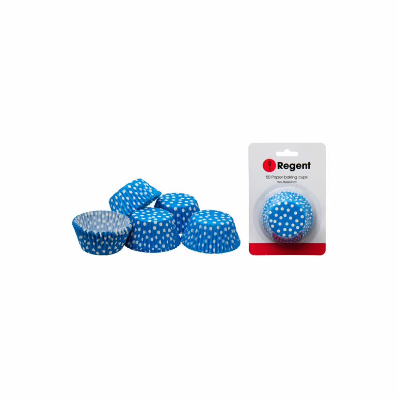 Regent Cake Cups Blue with White Dot 50Pc