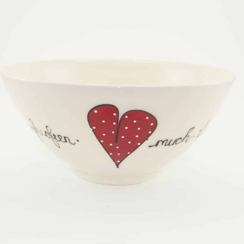 Salad Bowl Large Heart & Words Red
