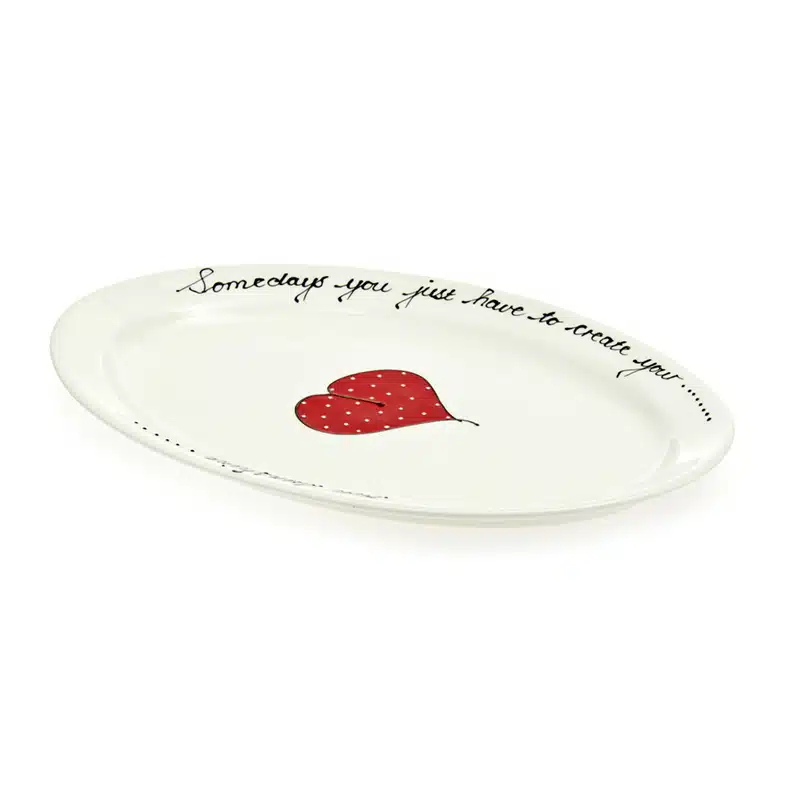 Oval Platter Medium Heart & Words Red