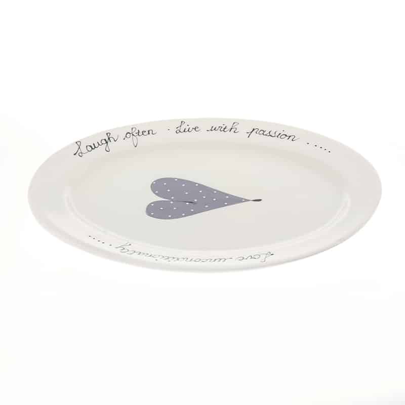 Oval Platter Medium Heart & Words Grey