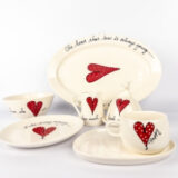 Pasta Bowl Large Heart & Words Red