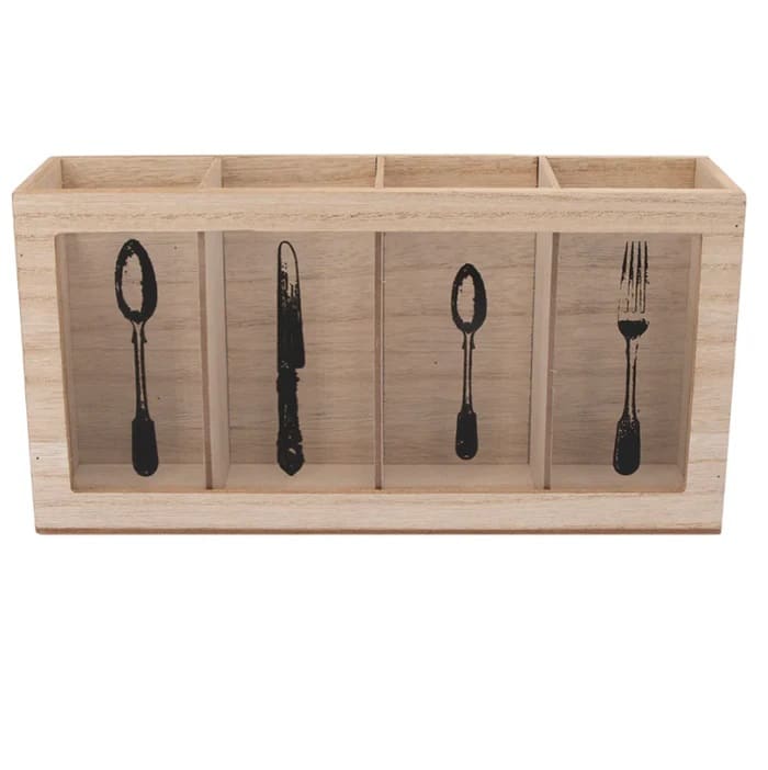 Regent Cutlery Holder 4 Division Wood and Glass